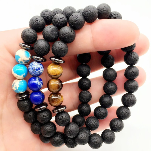 Hematite Natural Black Lava Stone Beads Bracelets DIY Aromatherapy Essential Oil Diffuser Bracelet Bangle Energy Yoga Jewelry