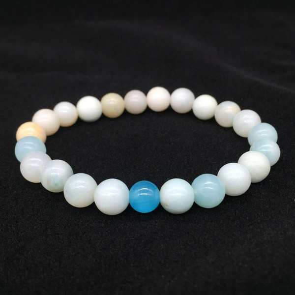 8mm Bright Amazon Stone Beads Bracelet Blue Opal Cat's Eye Beaded Strand Bracelet Bangle Energy Yoga Jewelry