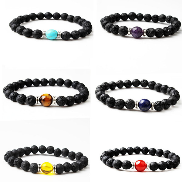 Lots Natural Chakrds Black Lava Stone Bracelets Aromatherapy Essential Oil Diffuser Bracelet Bangle Energy Yoga Jewelry