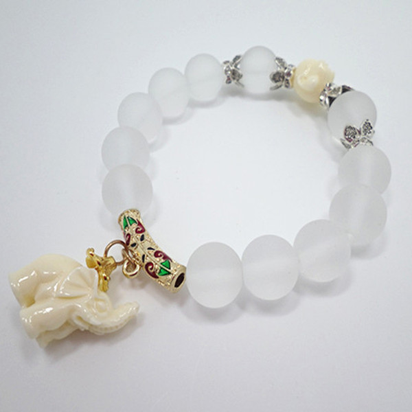 High Quality Fashion Natural Frosted Crystal Bracelet Little Elephant Pendant 12mm Stone Beaded Bracelets Women Bangle Jewelry