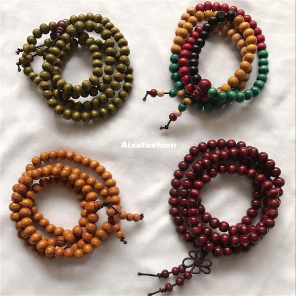 108pcs Prayer Beads Bracelets 4 Style Sandalwood Tibetan Buddhist Mala Buddha Bracelet Rosary Wooden Bangle Jewelry Beaded Strands New 2017