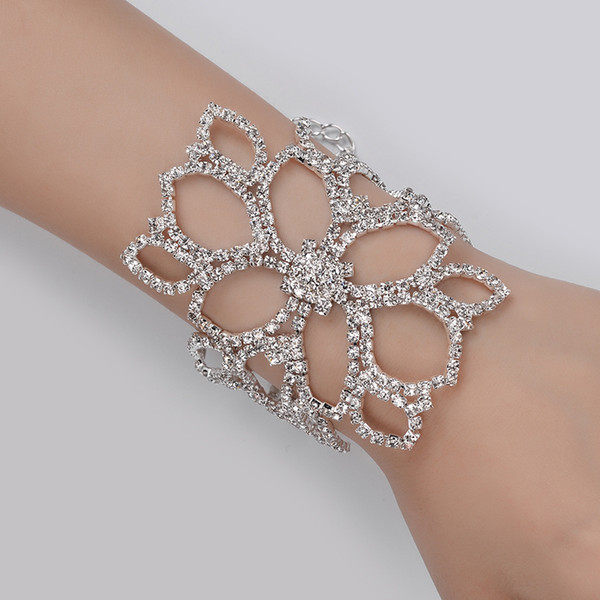 New Fashion Luxury Crystal Rhinestones Bracelet For Bridal Wedding Glove Bride Wristband Bracelets Wedding Party Prom Jewelry