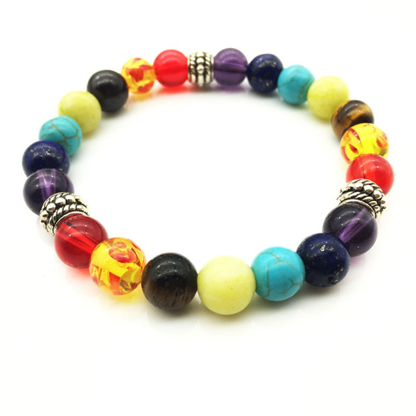 Fashion Hot Sale 7 Chakra Mixed Stone Healing Chakra Pray Mens Womens Hologram Bracelet DIY Beads Jewelry Balancing Bracelets