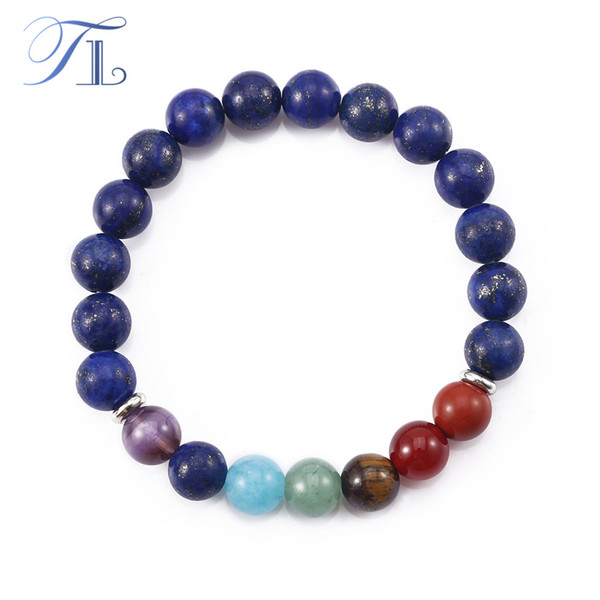 TL 7 Chakra Bracelets Natural 8mm Lapiz Lazuli AA+ High Quality Hot Sale Healing Bracelet Rainbow Chakra Beads Handmade Jewelry