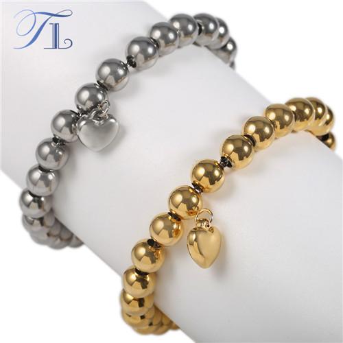 TL Stainless Steel Bracelets Solid Gold & Silver Heart Charm Love Bracelets With Extend Chains New Fashion Bracelets For Women