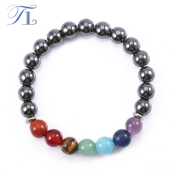 TL 2017 New Fashion Yoga Bracelets Natural Hematite Rainbow Seven Chakra Bracelets Strength Power Healing Bracelets Handmade