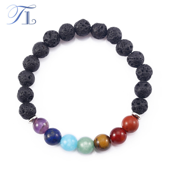 TL Hot Selling Nature Lava Stone Healing Bracelets Rainbow Seven Chakra Positive Energy Bracelets Handmade DIY Yoga Bracelets