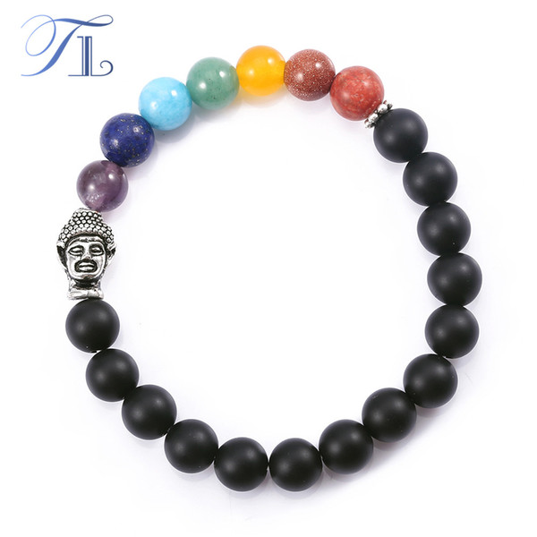 TL Rainbow Seven Chakra Mala Men Bracelets Natural Black Matting Carnelian 8mm Beads Healing Bracelet Fashion Yoga Bracelet