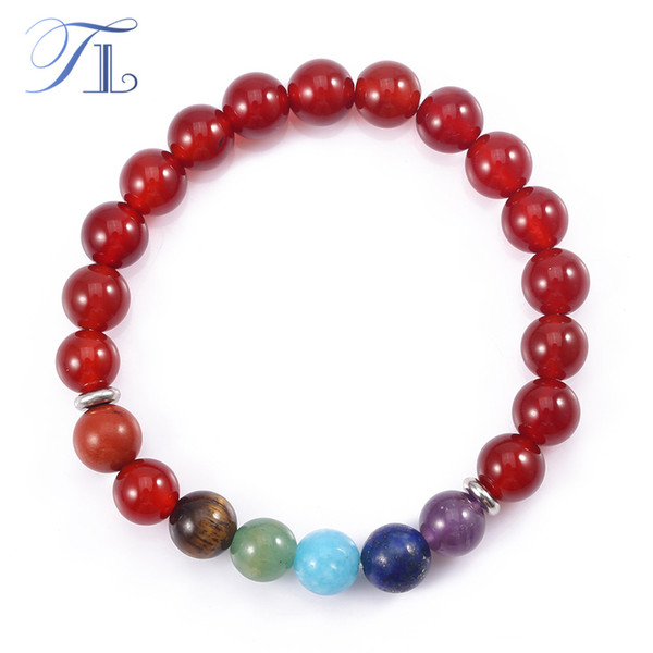 TL Lucky Yoga Bracelets Natural Red Carnelia Mix Rainbow Seven Chakra Bead Asian Top Selling Healing Bracelet Handmade Jewelry