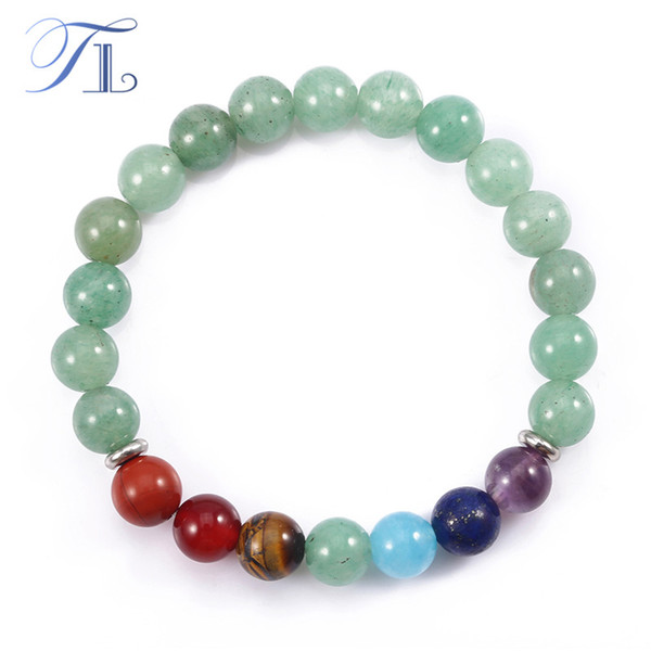 TL Green 7 Chakra Yoga Bracelets Asia Hot Sell Healing Bracelets Natural Aventurine Rainbow 7 Chakra Beads Handmade Jewelry