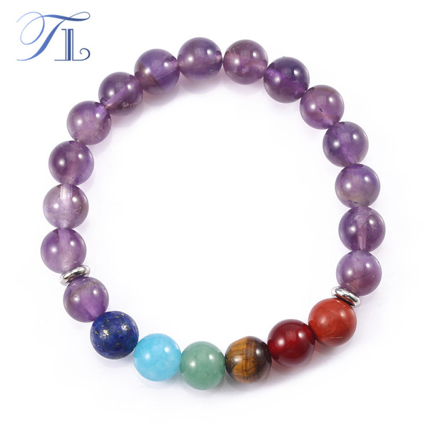 TL Purple Crystal Rainbow 7 Chakra Yoga Bracelet 8mm Natural Healing Bracelets Pure Crystal Mala Beads Fashion Design Bracelets