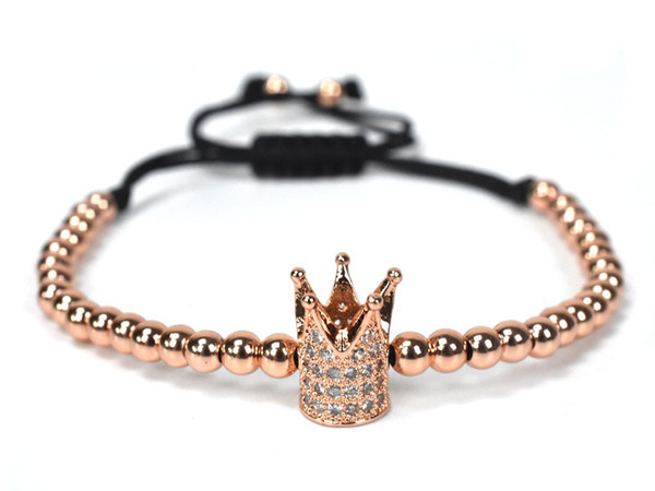 32 4mm copper bead bracelet Crown zircon lady braided bracelet jewelry for woman gift