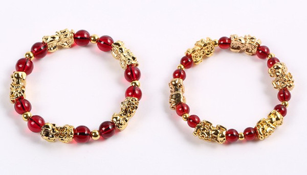 Frauen Pixiu Mit Gold Farbe Rote Perle Und Faux Granat Armband bead bracelet