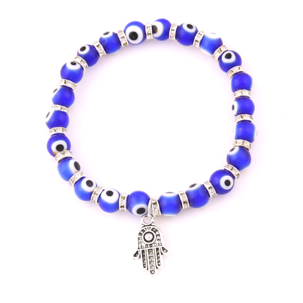 Hot Selling Evil Eyes Strand Bead Hamsa Hand Fatima Palm Bracelet Charm Jewelry Gifts for Women Man