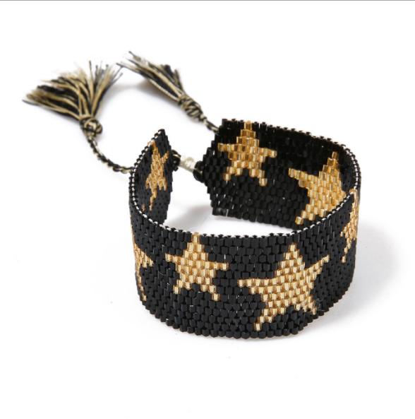 Hot sale rice beads woven star tassel wide bracelet jewelry for woman