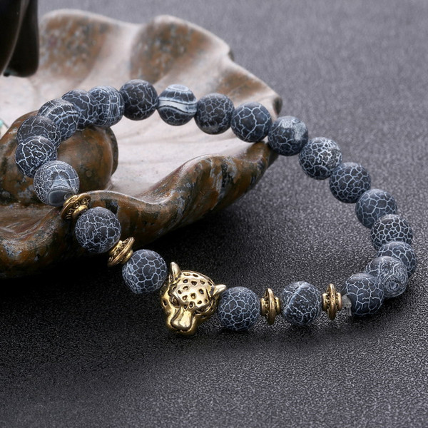 Leopard Head Bracelets Natural Stone Agate Bead Bracelet Wristband Bangle Designer Fashion Jewelry for Women Men Drop Shipping