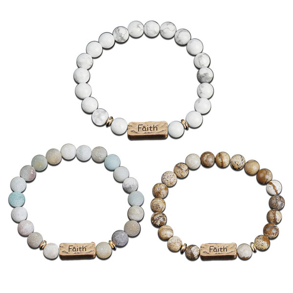 Natural Stone Bracelet Mom Dad Love Best Friend Powerful Faith King Queen Inspiration Bracelet Wristband bead bangles