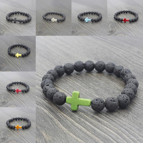 Jesus Cross Lava Stone Bracelet Yoga Essential Oil Diffuser Bracelet for Women Men Will and Sandy Drop Ship 320194