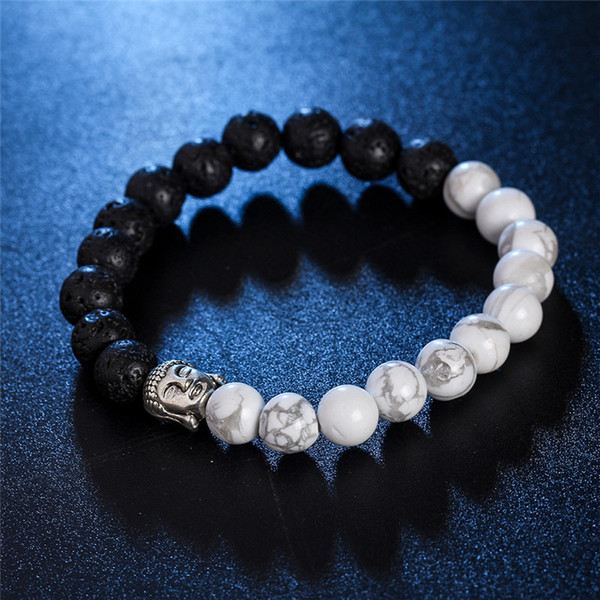 Double Color Buddha Head Nature Stone Bracelet Agate Lava Stone Wristband for Women Men Fashion Jewelry Will and Sandy Drop Ship 161319