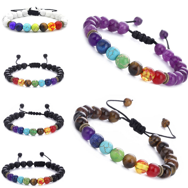 7 Yoga Chakra Bracelet Stone Tiger Eye Turquoise Beads Bracelets Fashion Jewelry for Women Men Will and Sandy Drop Ship 320196