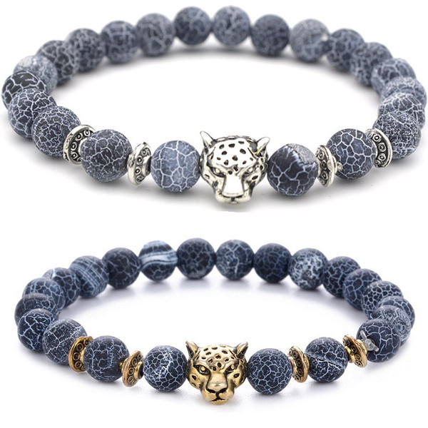 Leopard Head Agate Bracelet Natural Stone Beads Bracelet Wristband Fashion Jewelry for Women Men Will and Sandy Drop Ship 320197