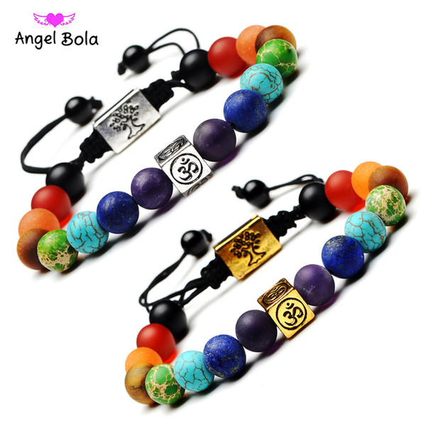 Yoga Handmade 7 Chakra Tree Of Life Charm Bracelets Lava Stones Multicolor Beads Rope Bracelet Women Men Bracelets Bangles