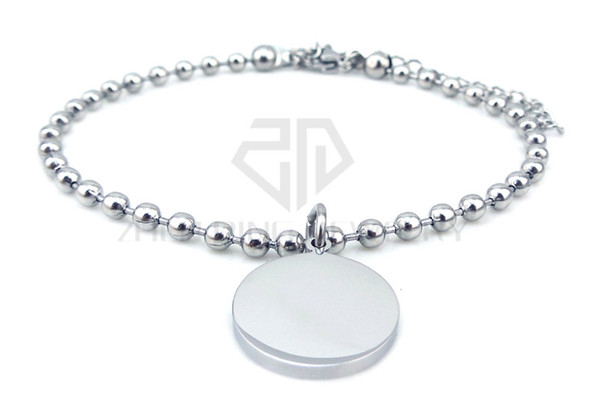 Free Shipping 20cm+5cm extra chains Steel Color Stainless Steel Round Bead Ball Chain Bracelet with charm