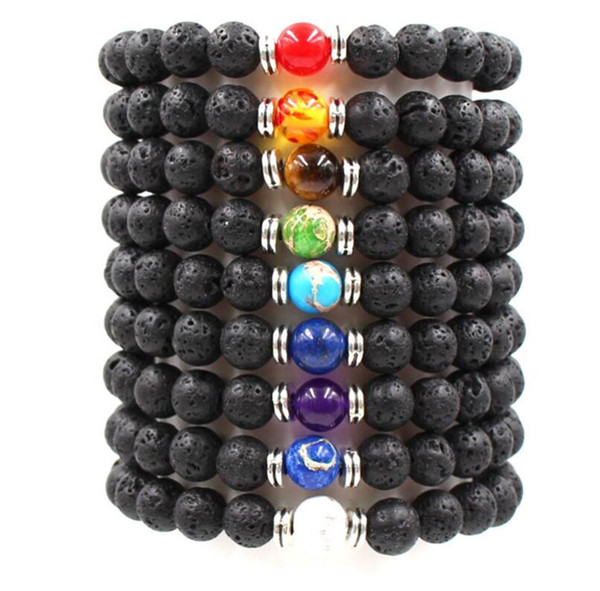 Volcanic Stone Unisex Chakra Energy Bracelet Natural Black lava Stone Bracelets 8mm Colorful Strands Bead Bracelets Jewelry Gift Jewelry NEW