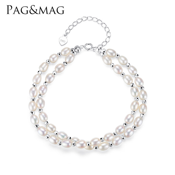 PAG&MAG Brand Classic Double Row Natural Pearl Bracelet Handmade Bohemia Bracelet Girls Birthday Gift Pearl Jewelry