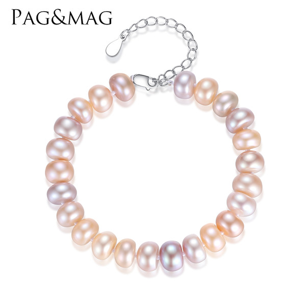 PAG&MAG Charming Natural Mixed Color Pearl Bracelets for Women 925 Sterling Silver Chain Pulseras Mujer Femme Wedding Jewelry