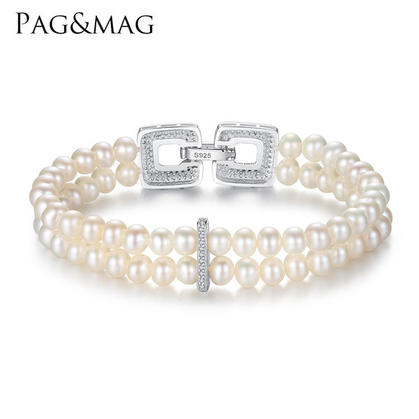 PAG&MAG S925 Elegant Natural Pearls Beaded Charm Bracelet For Women Bracelet & Bangle Pulseras Mujer Wedding Bridal Jewelry Gift