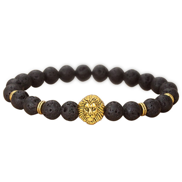 Europe And The United States New Bracelet 8mm Natural Stone Bracelet Jewelry Lava Volcanic Stone Lion Head Beads Bracelet