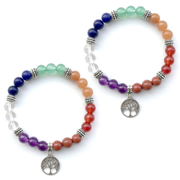 Natural Stone Bracelets 7 Reiki Chakra Healing Balance Beads Bracelet For Women Tree Bracelet Stretch Yoga Jewelry