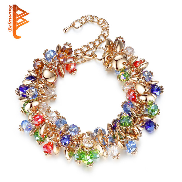 BELAWANG Bohemian Style Women Bracelets Gold Plated Colorful Crystal Stone Charm Bracelets For Friendship Gift Bracelets Free Shipping