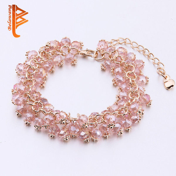 BELAWANG Women Rose Gold Strands Bracelets Rose Gold Crystal Stone Charm Bracelets For Special Jewelry Gift 18+4cm Extension Free Shipping