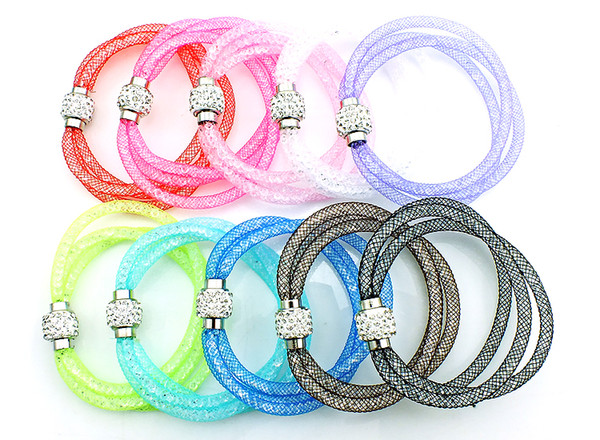 Mix Sale Link Bracelets Filled Crystal Mesh Fashion 10 Color Multi Strand Infinity Magnetic Bracelets Jewelry