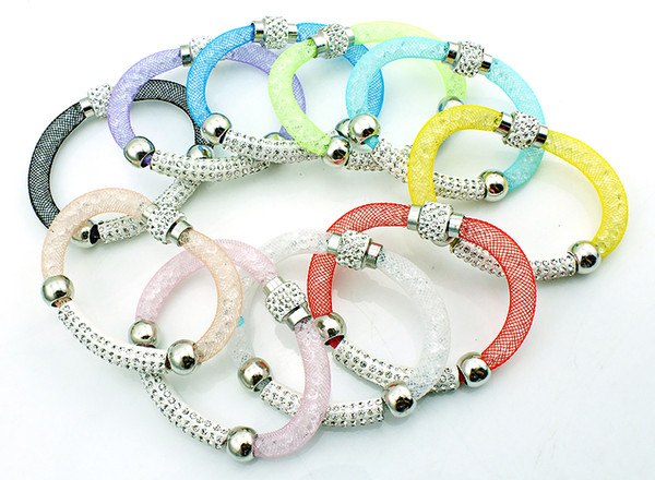 New Arrival Beaded Bracelets Filled Crystal Mesh Fashion 10 Color Strands Infinity Length Covering Bracelets Jewelry