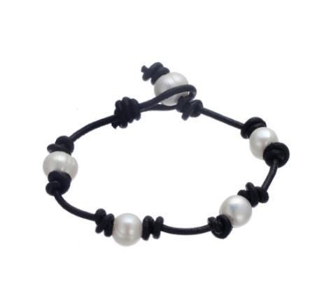 lemegeton Fishhook Wholesale Retail Fashion New Design Handmade Leather Material Freshwater Pearl Bracelet Handmade For Women Jewelry