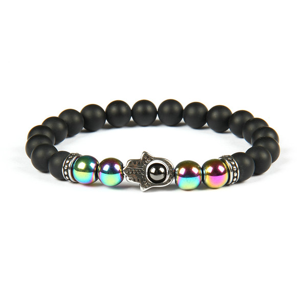 Hot Sale Stainless Steel Bracelet Fatima Hand Hamsa With 8mm Natural Matte Agate Stone Beads Beaded Bracelets For Gift