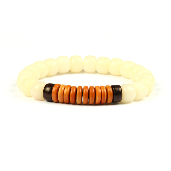 New Religious Jewelry Wholesale 10pcs/lot Natural White Bodhi Seed Beads With Coconut Shell Olive Nut Tibetan Buddhism Mala Bracelet