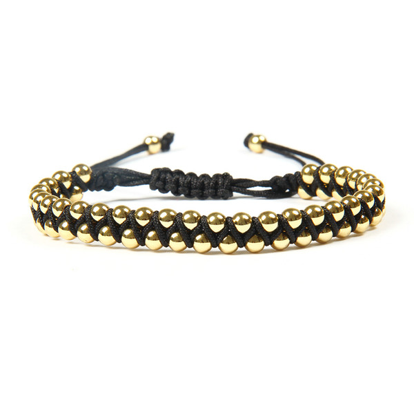 Ailatu Wholesale 10pcs/lot Top Quality Gold Jewelry 4mm Stainless Steel Beads Double Roll Macrame Bracelet For Gift