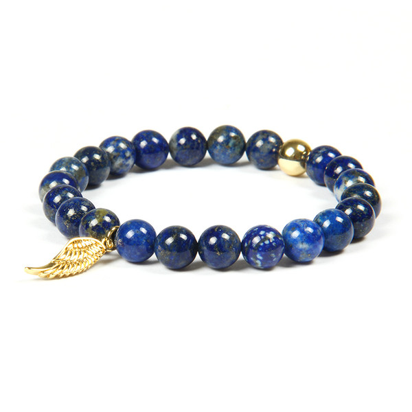 Ailatu Women Men Jewelry Wholesale 10pcs/lot 8mm Natural Lapis Lazuli Prayer Stone Beads With Wing Owl Pendant Bracelet