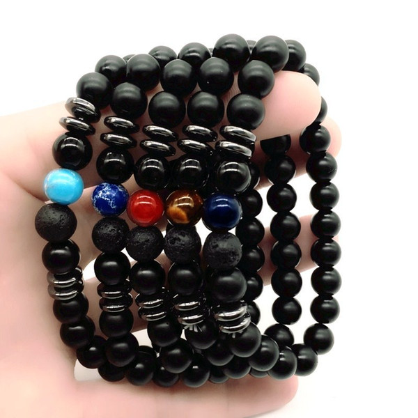 Black Hematite Spacer Black Stone Beads Bracelets One Lava Bead Essential Oil Diffuser Bracelet Bangle Energy Yoga Jewelry