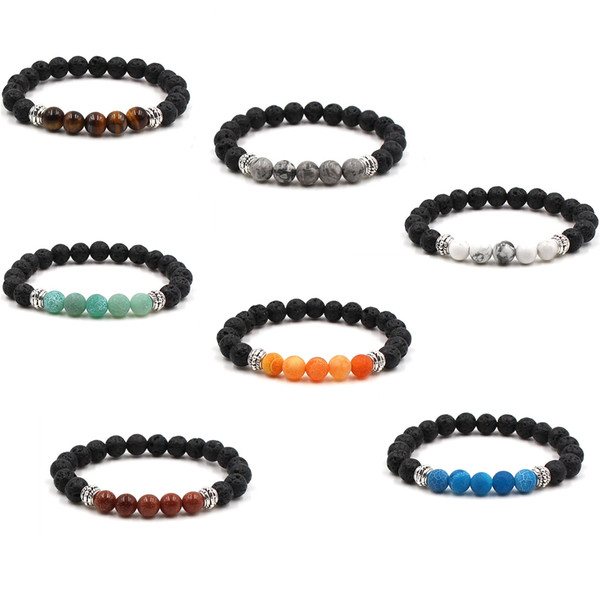 Natural Black Lava Stone Bracelet Aromatherapy Essential Oil Diffuser Bracelet for Men Women Stretch Yoga Jewelry