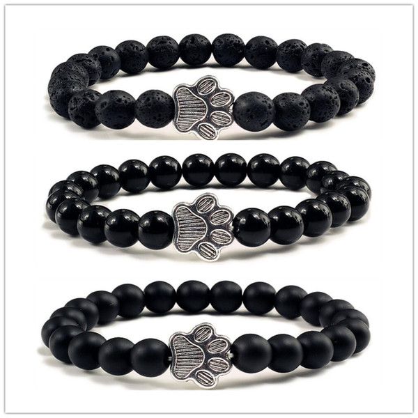 Dog Paw Bracelet Men Fashion Black Stone Bracelets for Women Buddha Prayer Strand Bracelets Jewelry