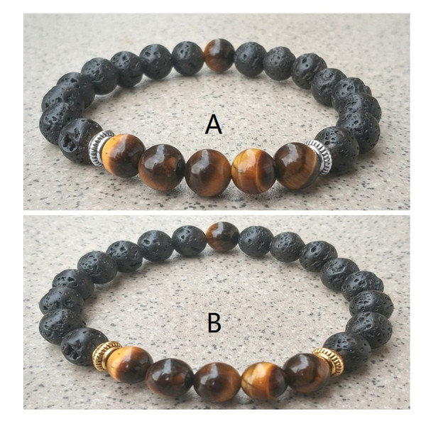 Tiger's Eye Stone 8mm Aromatherapy Black Lava Stone Volcanic Rock Bracelet Princess Crown Charms Women Essential Oil Diffuser Strand Jewelry