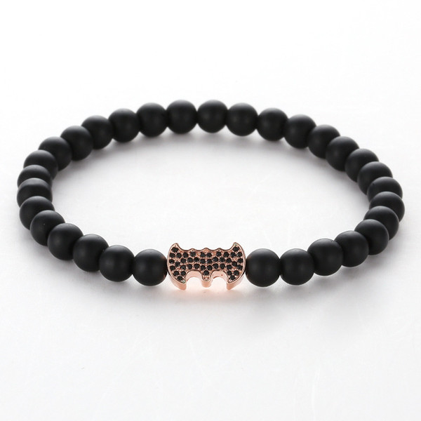 4 Colors Fashion Paved Zircon Batman Bracelet 6mm Matted Black Agate Stone Beads Bracelet Balance Yoga Friendship Wristband Jewelry