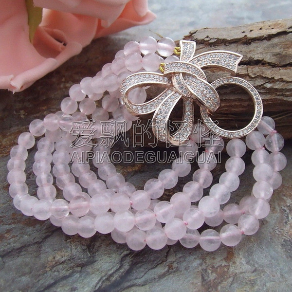 B041413 8'' 5 Strands Round Rose CZ Clasp Bracelet