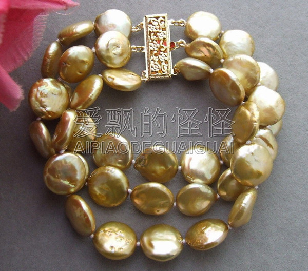 B011616 13MM Champagne Coin Pearl Bracelet