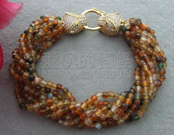 B031714 Natural 8Strands Onyx Bracelet-Rhinestone Clasp